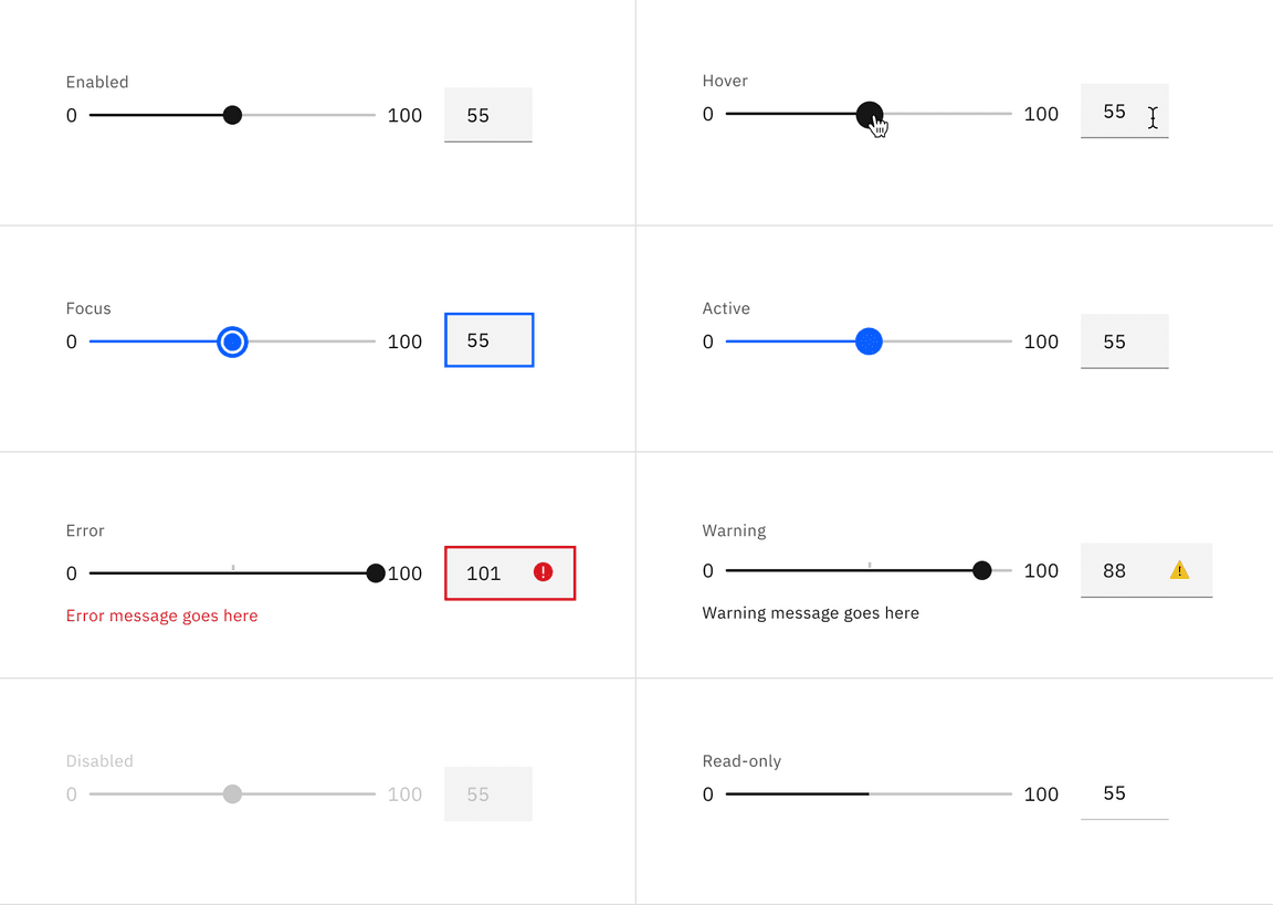 Example of slider states